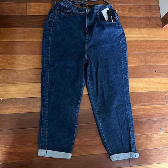 FASHION NOVA TIE EM UP BOYFRIEND JEANS MEDIUM WASH NWT SZ 14 - Picture 7 of 13